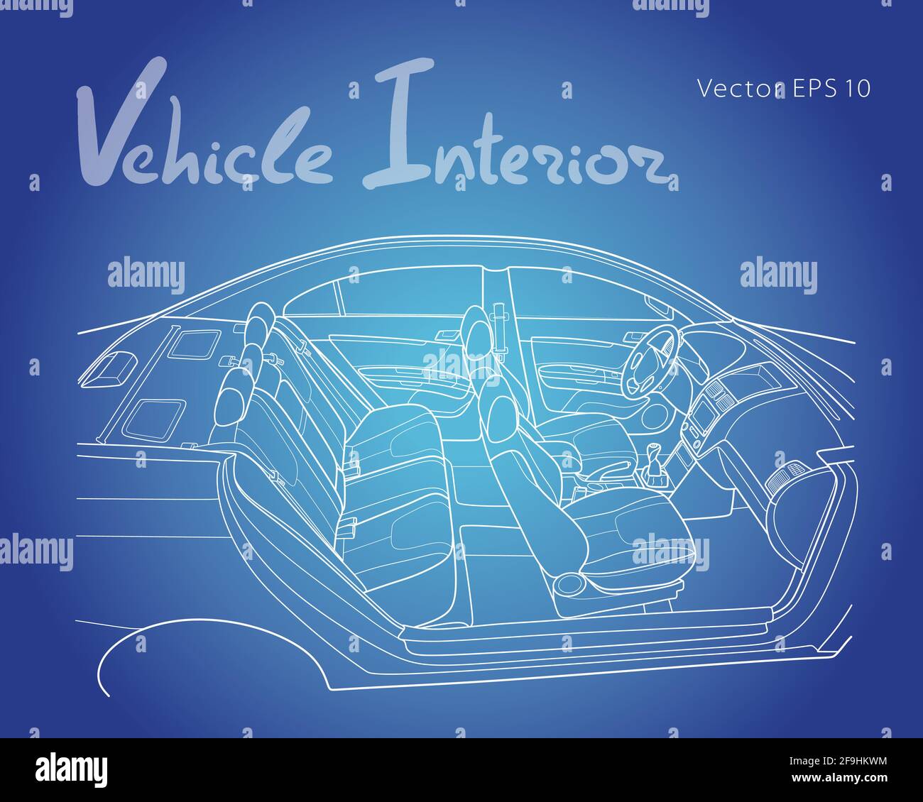 Die Maschine innen. Der Innenraum des Fahrzeugs. Vector Illustration der Linien. Stock Vektor