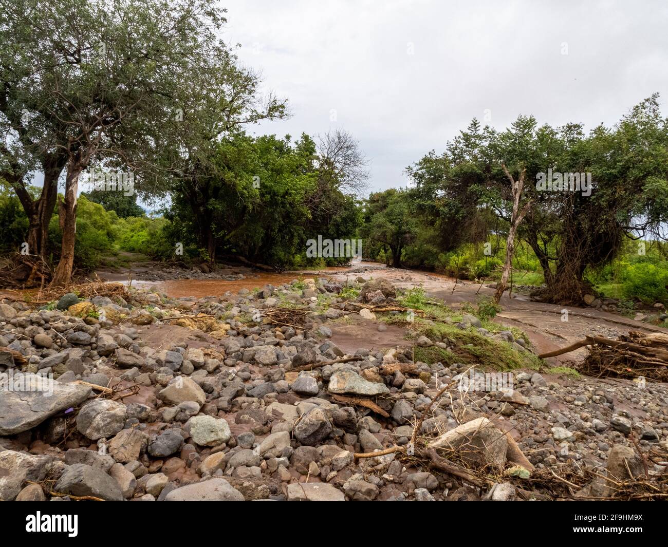 Lake Manyara, Tansania, Afrika - 2. März 2020: Fluss durch den See Maynara Stockfoto