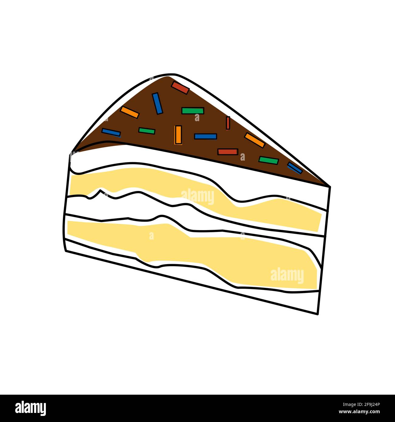 Stück Schokoladenkuchen Scheibe Geburtstag lecker backen. Vektor-Illustration Zucker Gourmet Gebäck süß köstliche Kuchen Dessert Essen. Stock Vektor