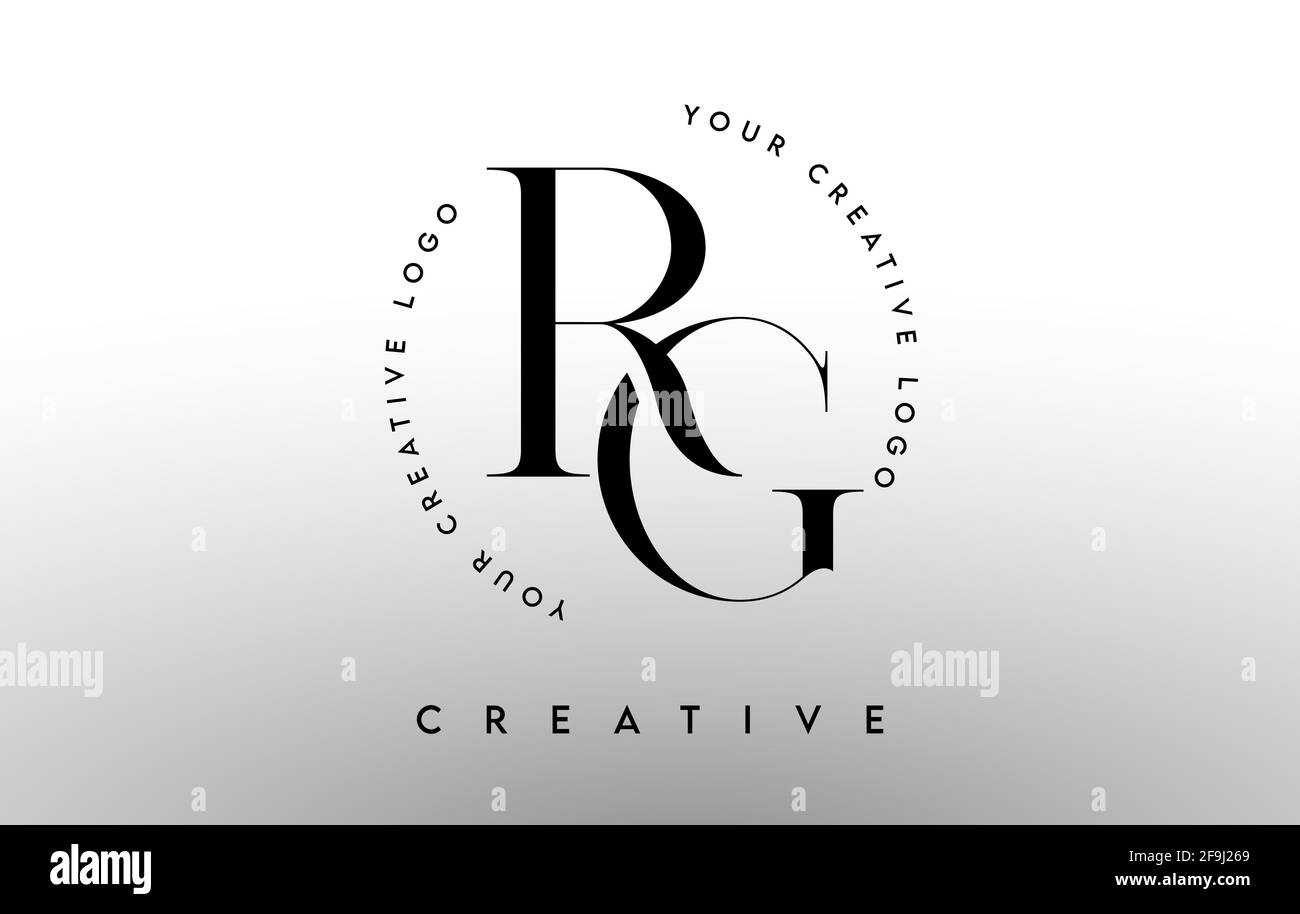RG Letter Logo Design mit Serif Typography Schriftart und eleganter moderner Look in Schwarz-Weiß-Farben Vektor-Illustration. Stock Vektor
