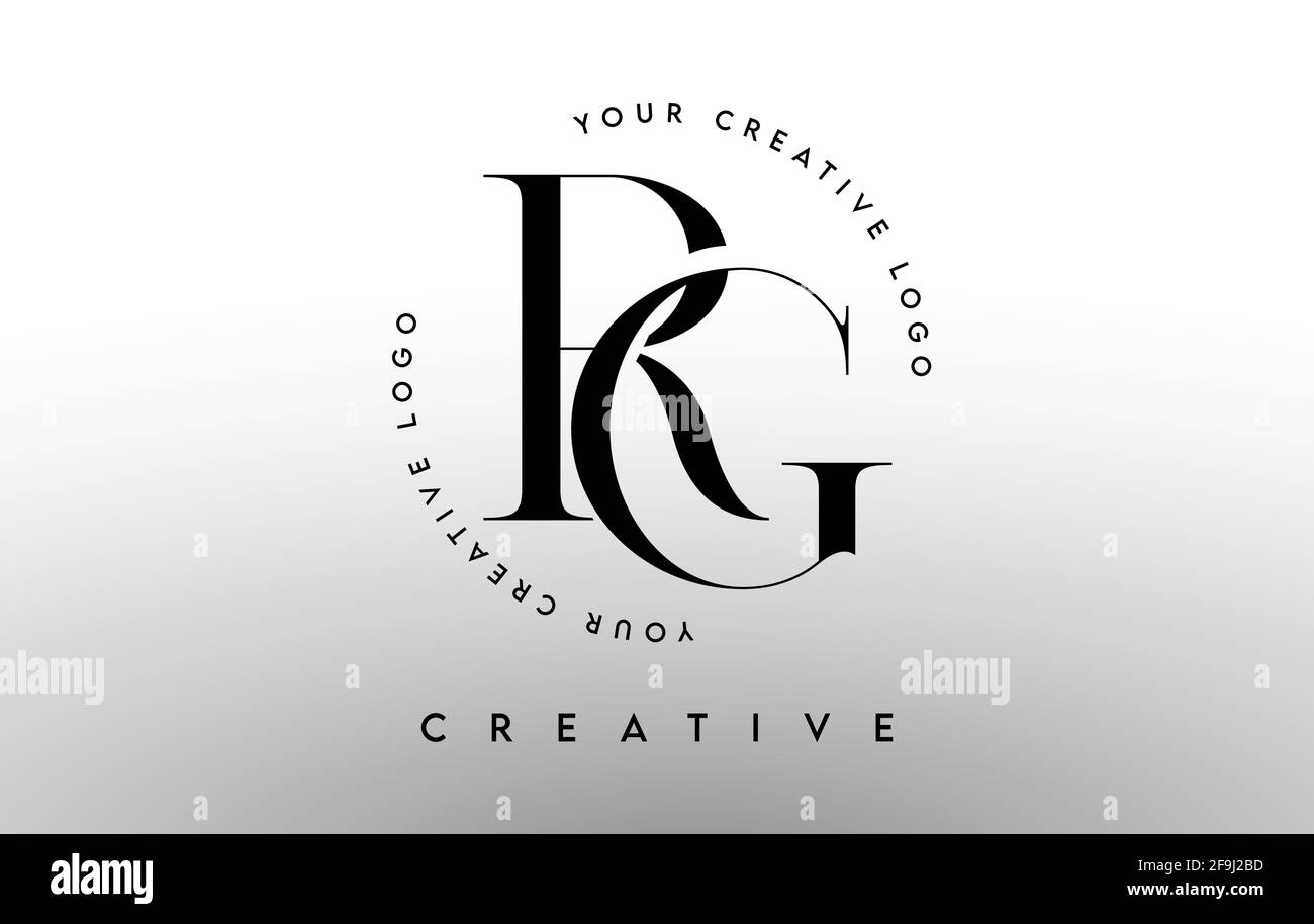 RG Letter Logo Design mit Serif Typography Schriftart und eleganter moderner Look in Schwarz-Weiß-Farben Vektor-Illustration. Stock Vektor