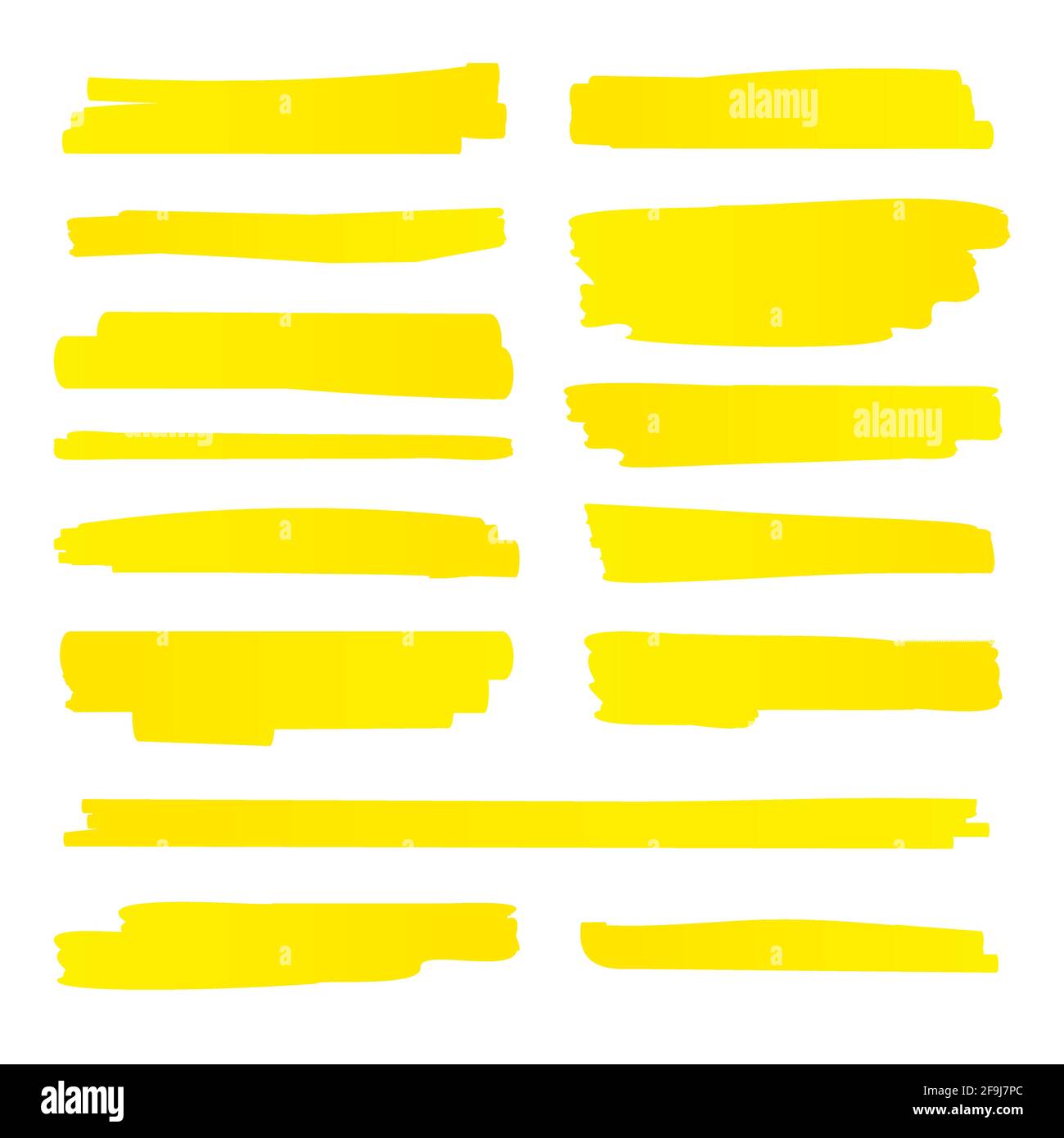 Vektorstift für gelbe Markierung mit Pinsel unterstreichen. Farbsatz für die Hervorhellung von Konturen Stock Vektor