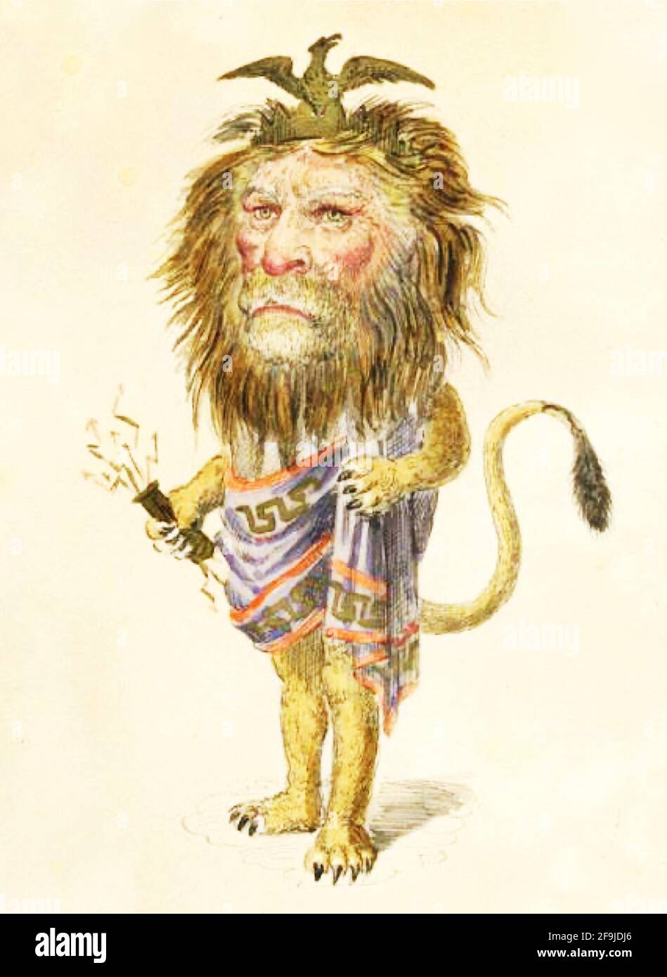 Charles Briton Kostümdesign für die Mistick Krewe des Comus New Orleans Mardi Gras Feiern von 1873 - Löwe. Stockfoto