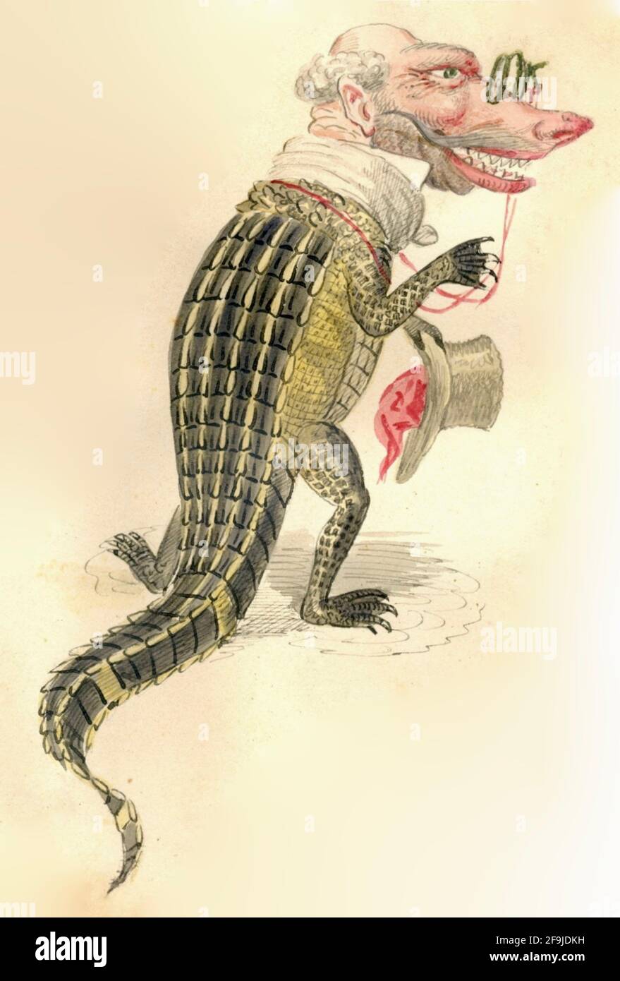 Charles Briton Kostümdesign für den Mistick Krewe von Comus New Orleans Mardi Gras Feiern von 1873 - Alligator Stockfoto