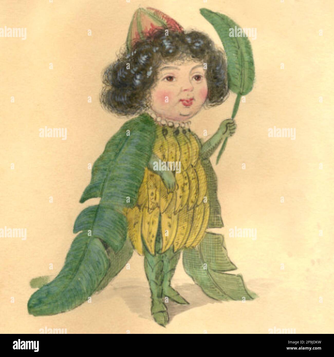 Charles Briton Kostümdesign für die Mistick Krewe des Comus New Orleans Mardi Gras Feiern von 1873 - Bananen. Stockfoto