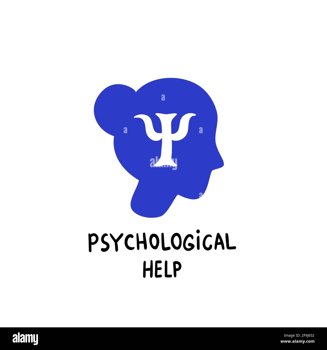 Psychologie. Psychologische Hilfe. Weibliches Kopfprofil mit PSI-Buchstabe inside.Brain and Mental Health Vector Icon oder Logo. Doodle-Stil flache Vektor-Illus Stock Vektor