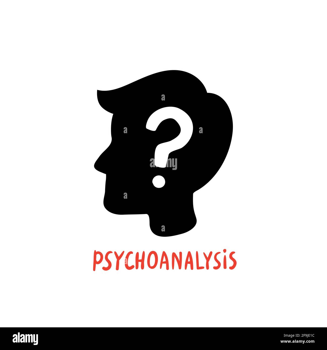Psychologie. Psychoanalyse. Männlicher Charakter Silhouette Profil mit einem Fragezeichen innen. Psychologie Hilfe Konzept, Therapie, Lösung der psychologischen p Stock Vektor