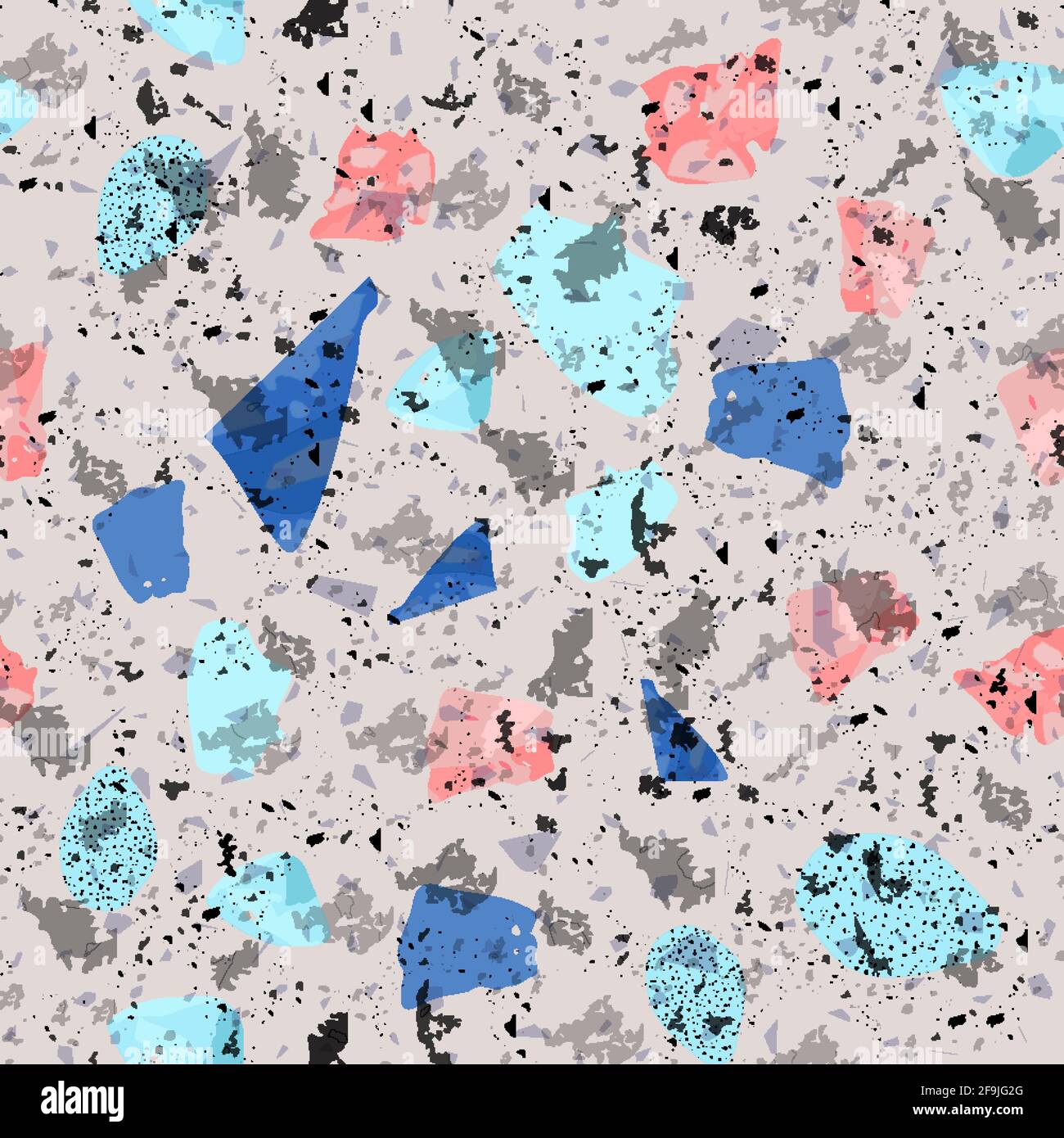 Terrazzo-Nahtloses Muster. Moderne klassische Bodenstruktur. Stilvoller Hintergrund aus Natursteinen, Granit, Quarz, Marmor und Beton. Saftiges Meer Stock Vektor