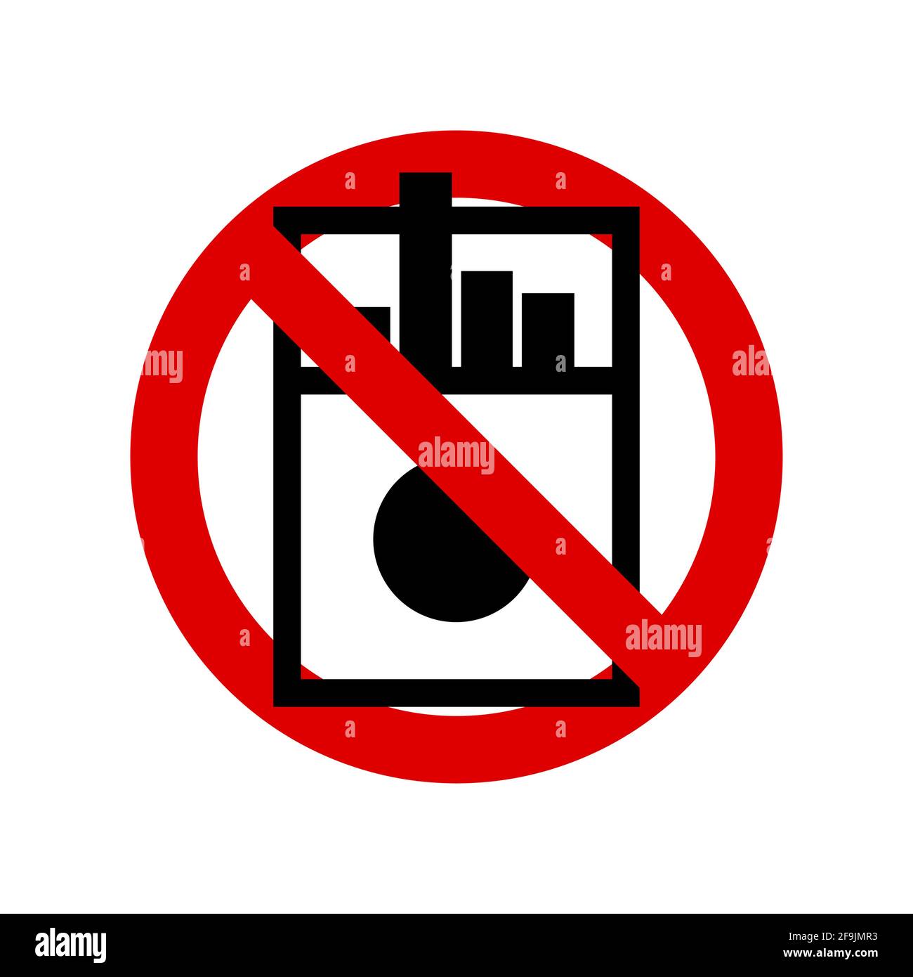 Keine Zigaretten, kein Rauchverbotsschild. Eine Packung Zigaretten Symbol. Verbotenes rundes Schild. Vektorgrafik isoliert auf Weiß. Stock Vektor