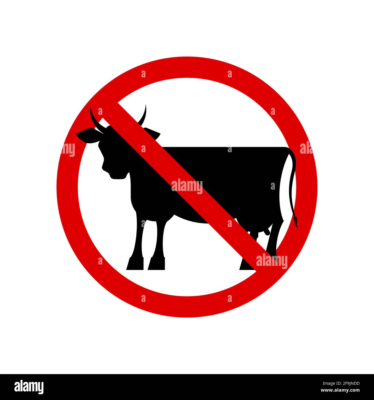 Keine Kuh. Verbotsschild. Schild „Fleisch verboten“. Milch- oder laktosefrei. Vektorgrafik isoliert auf Weiß. Stock Vektor