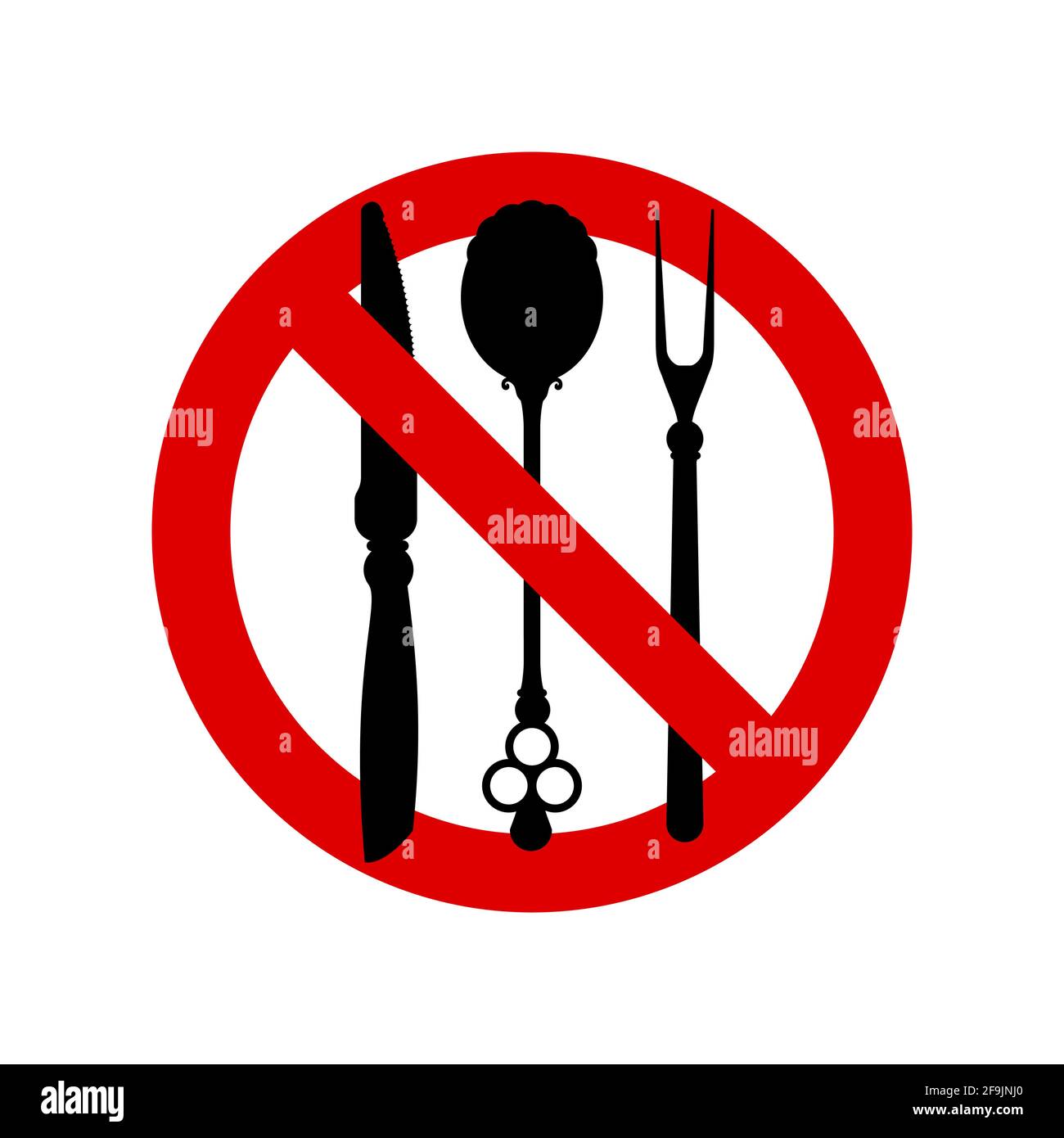 Kein Essen erlaubt Schild. Rotes Verbot kein Lebensmittelschild. Essen Sie nicht verboten runden Schild. Vektorgrafik isoliert auf Weiß. Stock Vektor