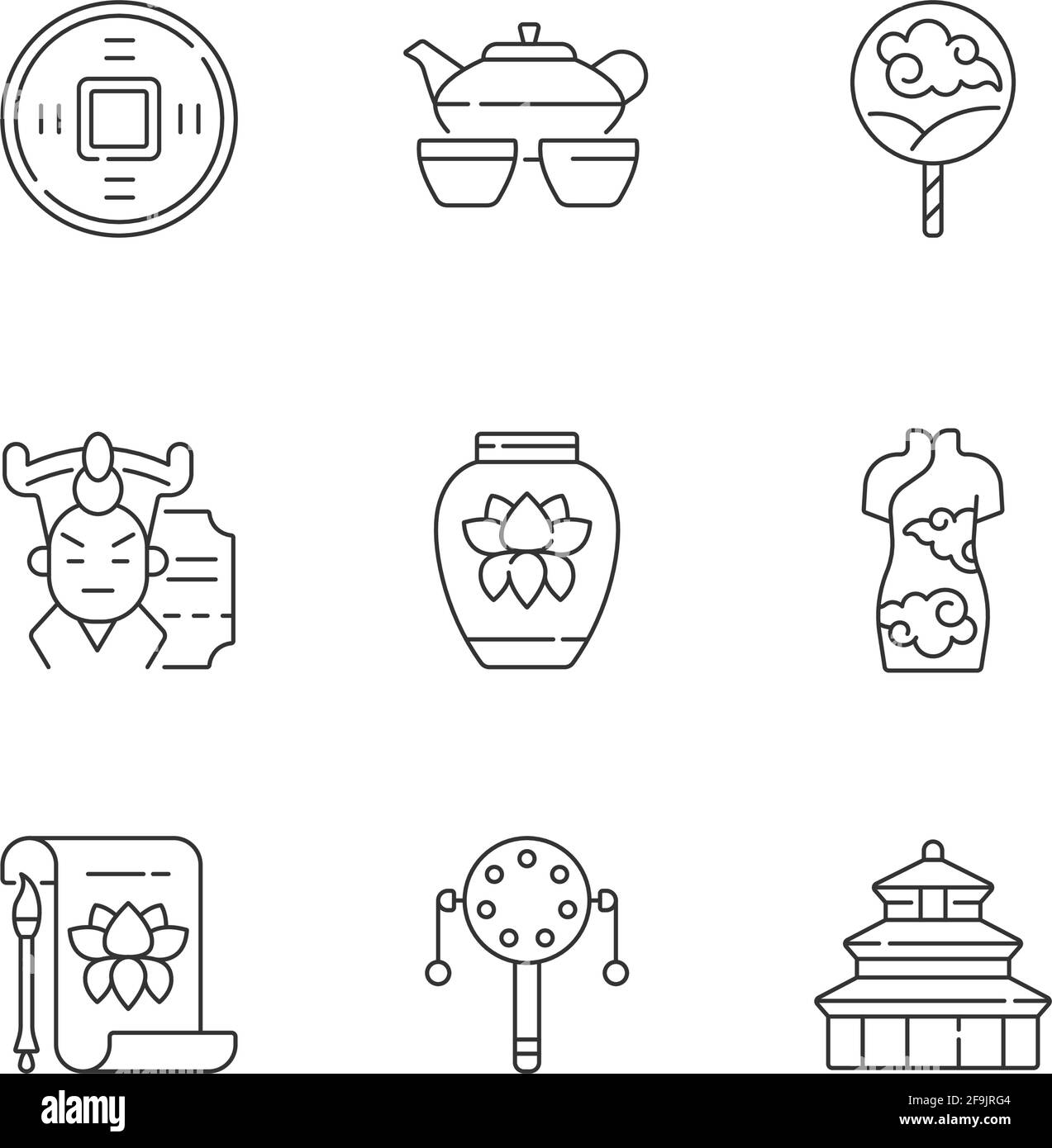 Chinesische Traditionen lineare Symbole gesetzt Stock Vektor