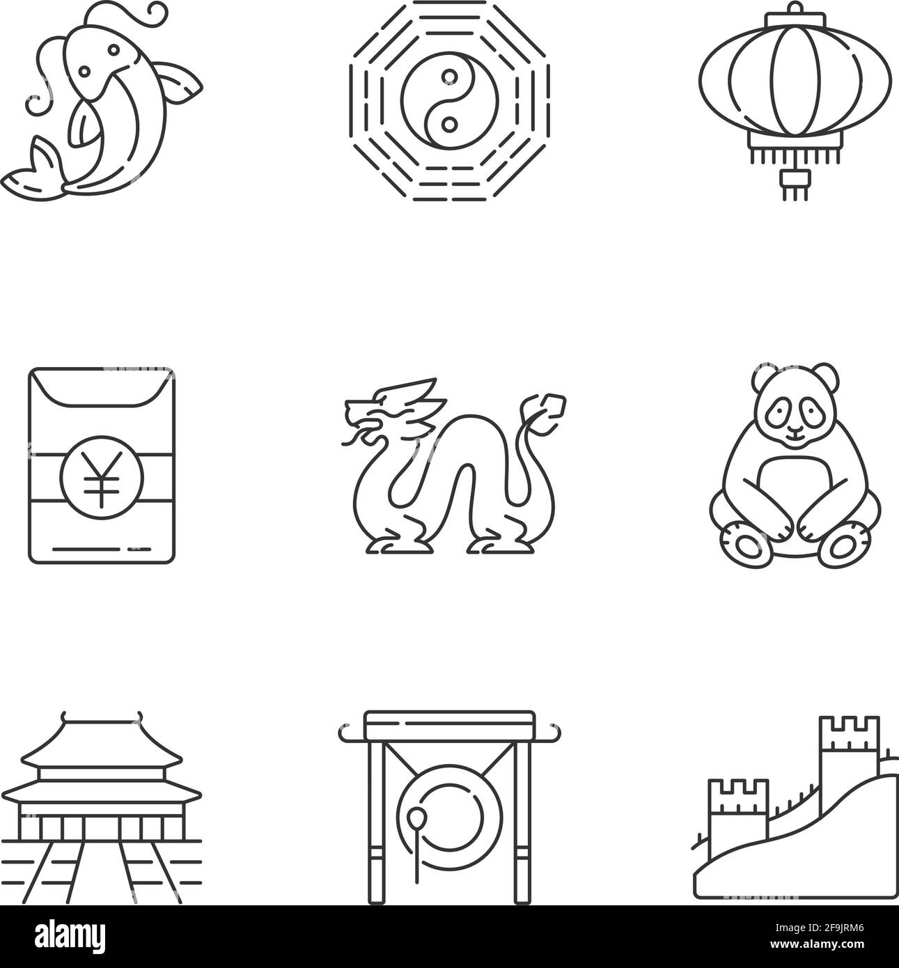 Orientalische Kultur lineare Symbole gesetzt Stock Vektor