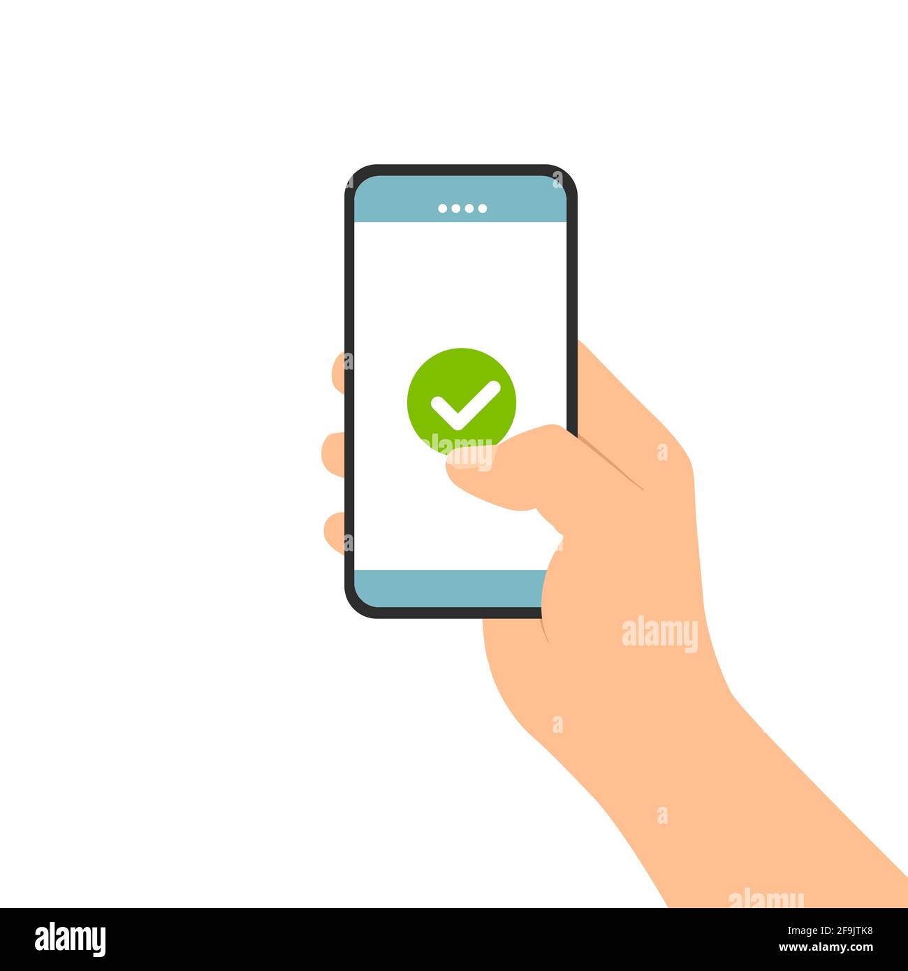 Flache Design-Abbildung der männlichen Hand halten Touchscreen-Handy. Bestätigt und stimmt den Anzeigebedingungen oder dem Lizenzvektor zu Stock Vektor