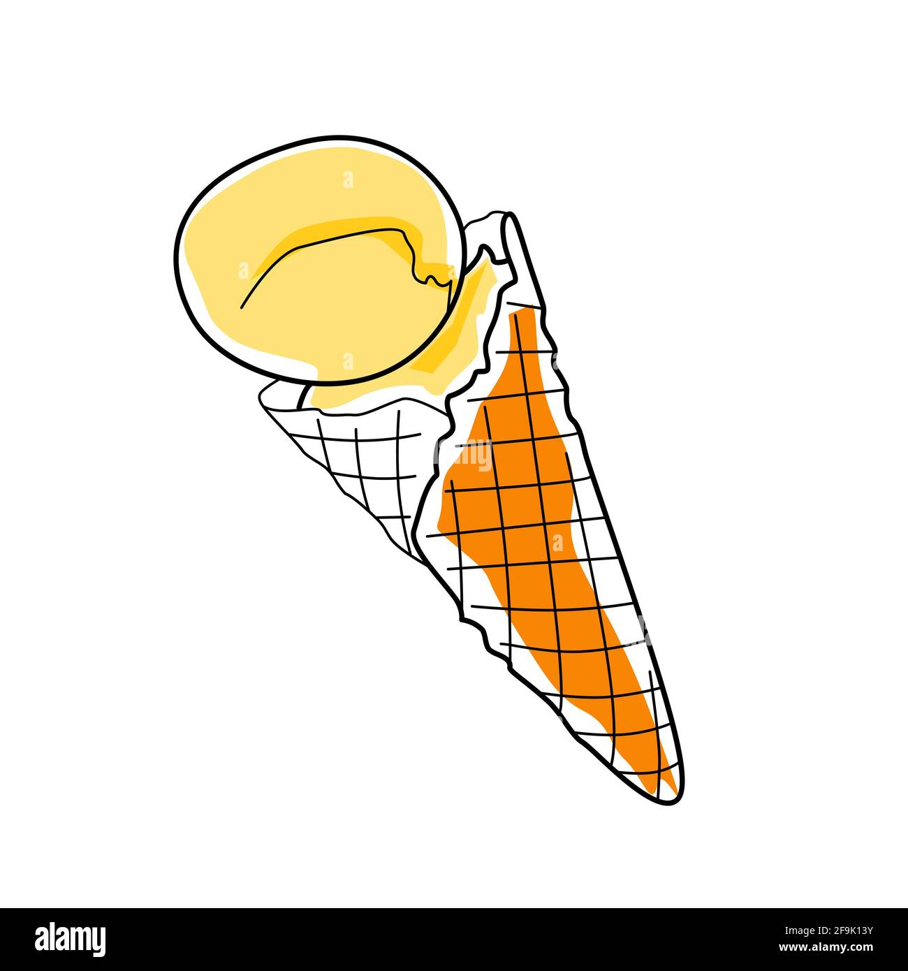 Eis Vanila in einem Waffelkegel Zeichnung Handumriss Und Farben Vektordarstellung Stock Vektor