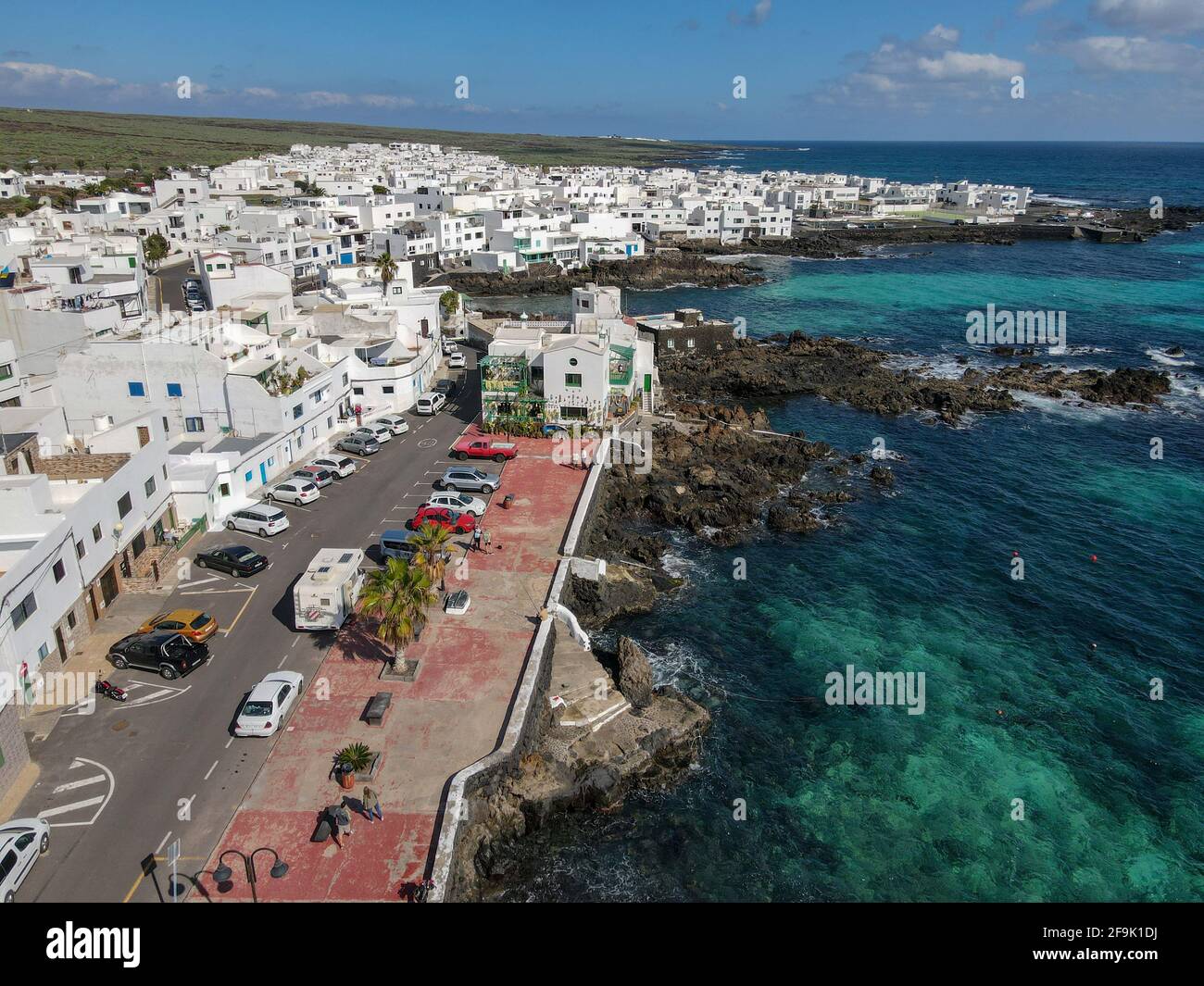 Luftaufnahme des Dorfes Punta Mujeres auf Lanzarote Insel in Spanien Stockfoto