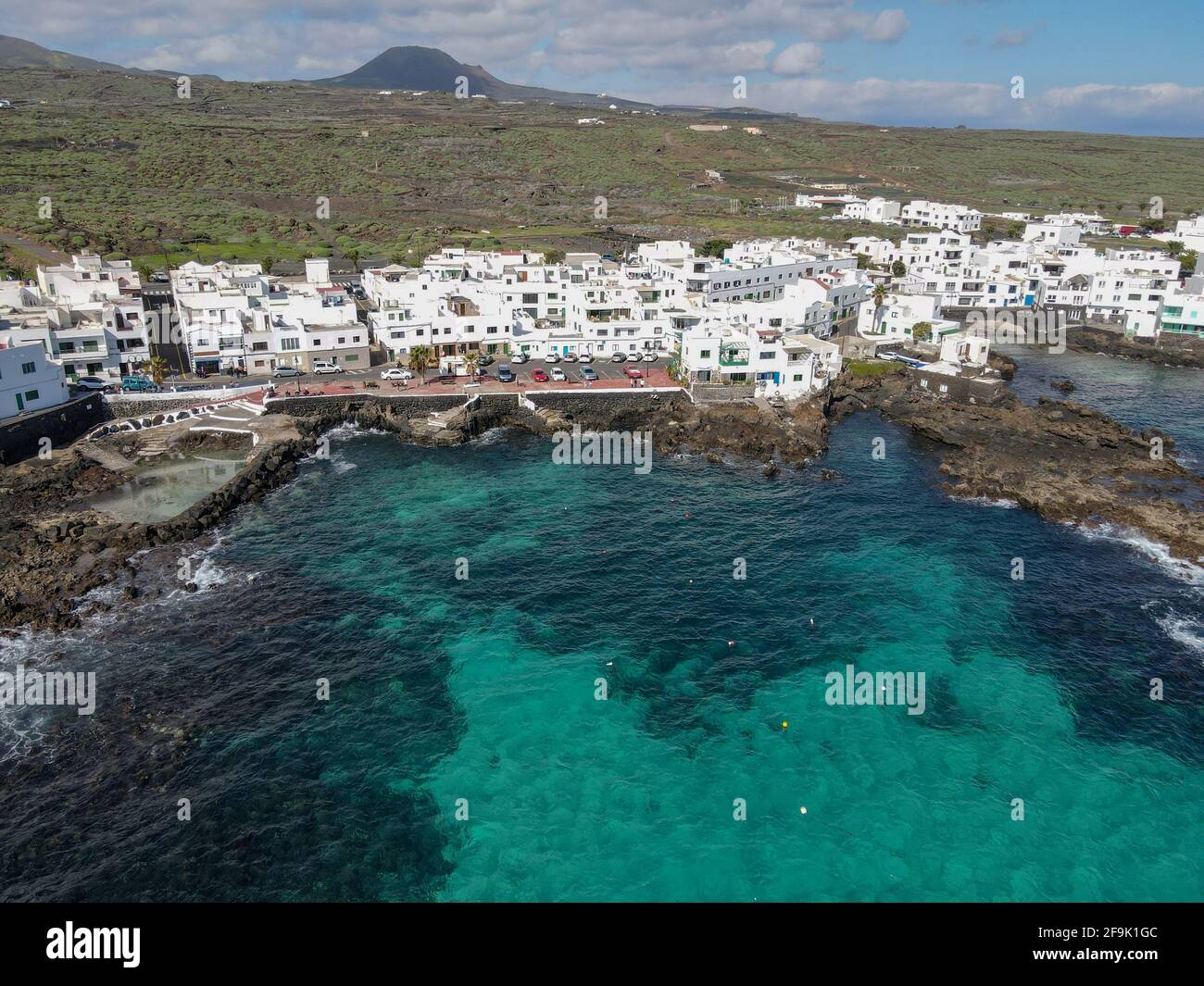 Luftaufnahme des Dorfes Punta Mujeres auf Lanzarote Insel in Spanien Stockfoto