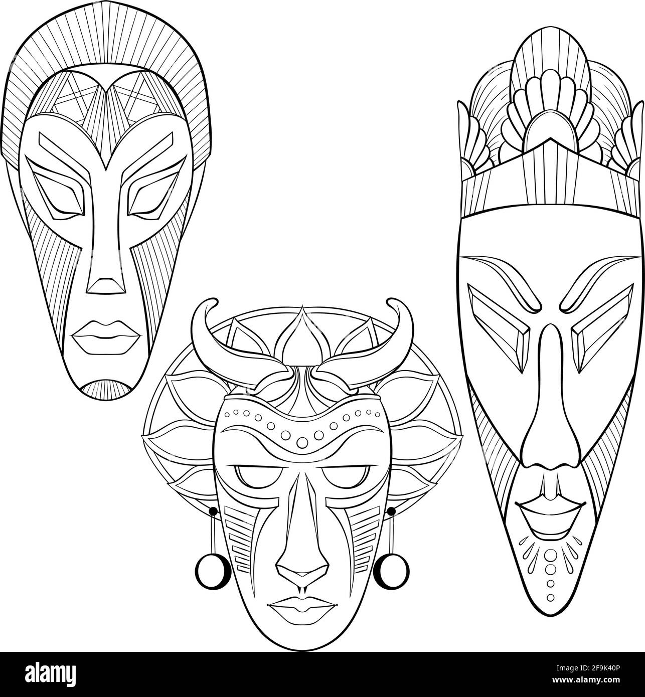 Set aus drei afrikanischen ethnischen Masken Stock Vektor