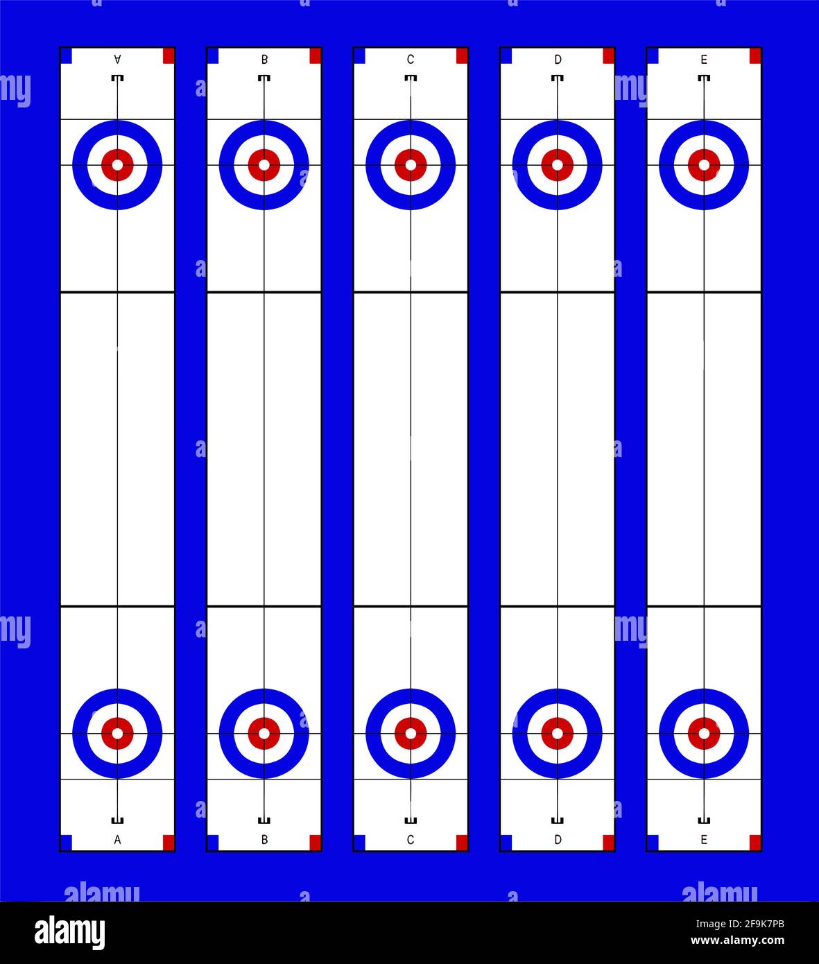 Abbildung des Curling Stadions von oben auf blauem Hintergrund Stock Vektor