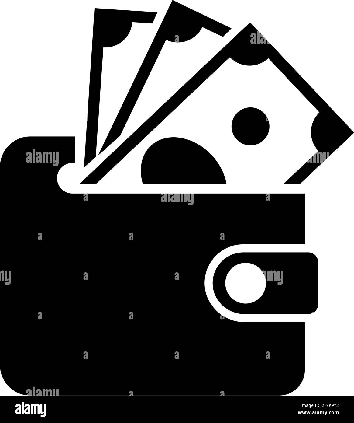 Geldbörse mit Dollar-Banknoten, Geldbörse und Bargeld, Tasche. Einfaches schwarzes Symbol auf weißem Hintergrund. Geldbörse mit Dollars-Banknoten, Geldbörse und Bargeld, Pouch si Stock Vektor