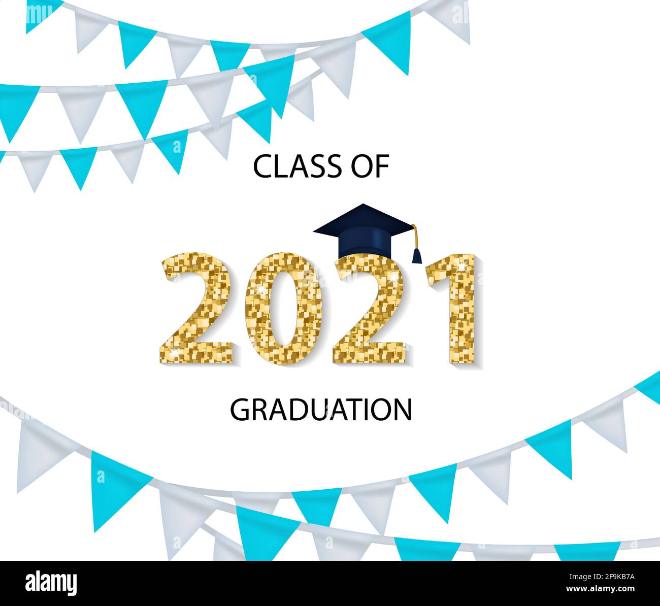 Class of 2021 Graduation Gratulation Vorlage für Ihr Design mit Graduation Hut und glänzenden Zahlen. Vektorgrafik Stock Vektor