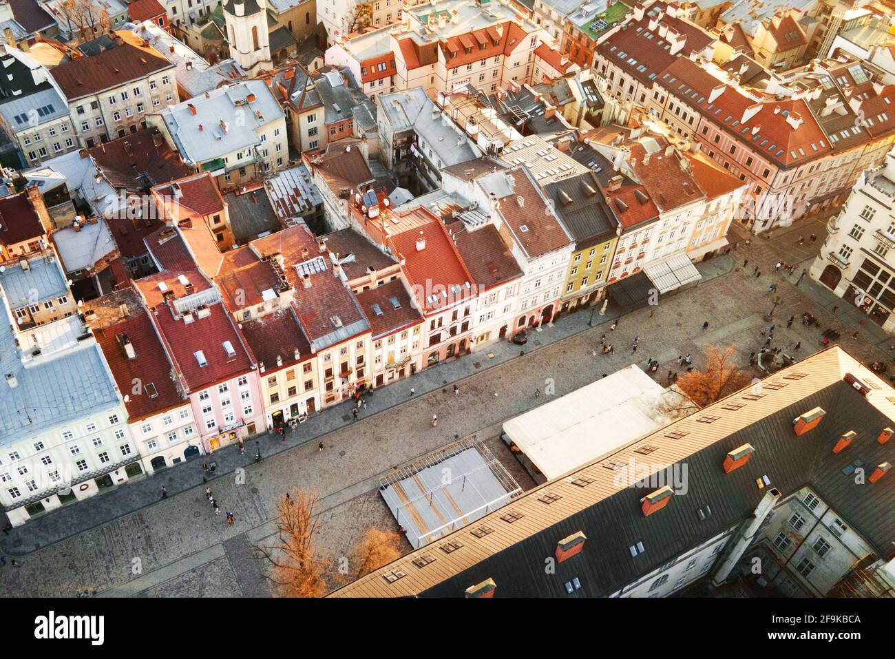 Luftaufnahme auf dem Marktplatz in einem Zentrum von Lviv Stadt, Ukraine Stockfoto