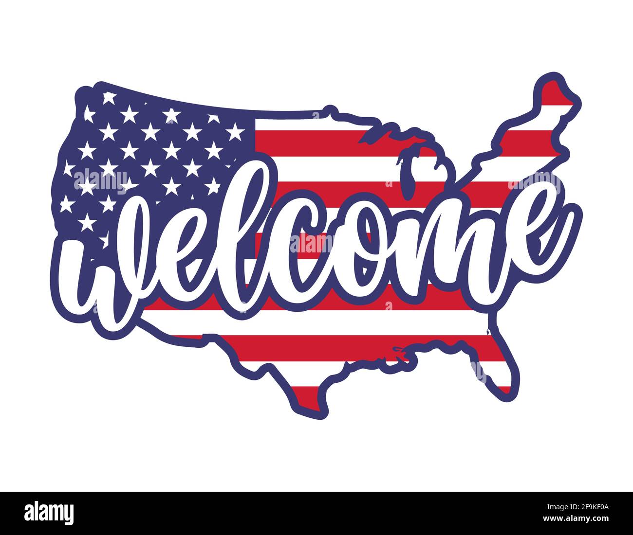 Willkommen in den USA geformte amerikanische Flagge - Unabhängigkeitstag USA mit motivierenden Text. Gut für T-Shirts, Happy 4. juli. Unabhängigkeitstag USA Urlaub. St Stock Vektor