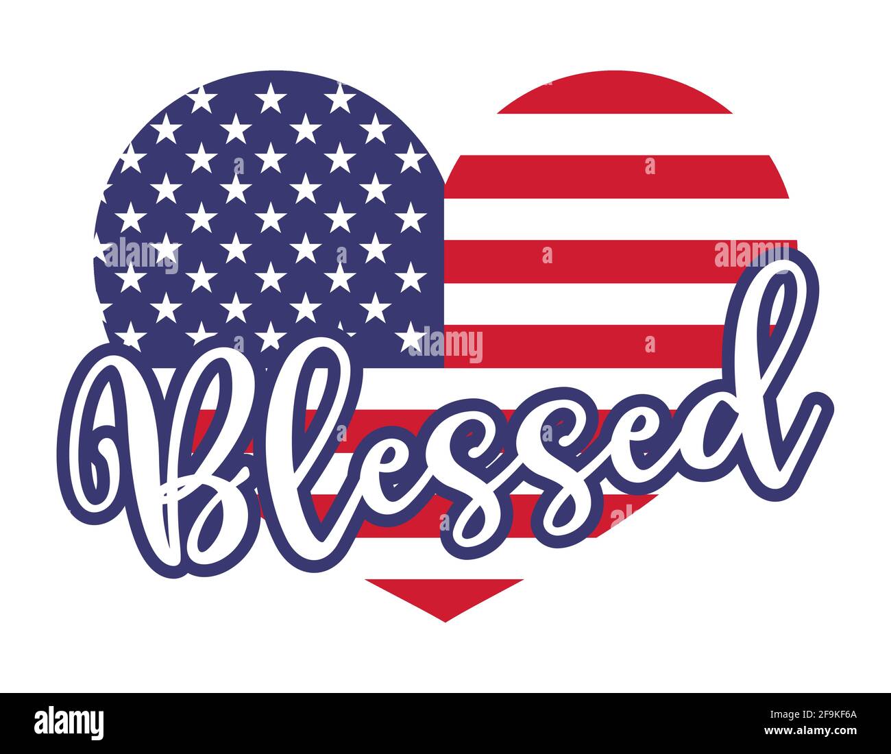 Gesegnet in herzförmiger amerikanischer Flagge - Independence Day USA mit motivierenden Text. Gut für T-Shirts, Happy 4. juli. Unabhängigkeitstag USA Urlaub. Stock Vektor
