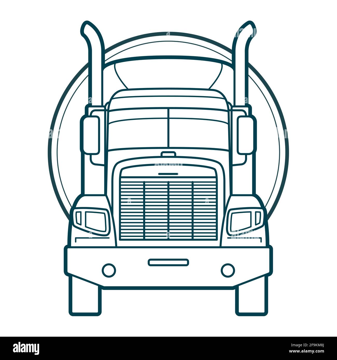 Vorderansicht des Tankwagens, Symbol für die Umrisse des Benzintransportwagens, Anhänger der Kraftstoffzisterne, Vektor Stock Vektor