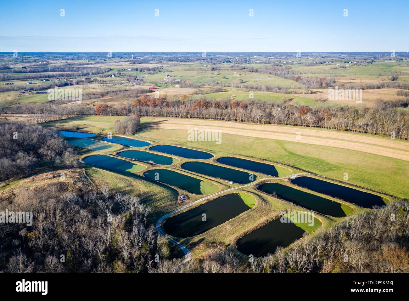 Luftaufnahme der Lagunen zur Abwasserbehandlung in der Nähe von Georgetown, Kentucky Stockfoto