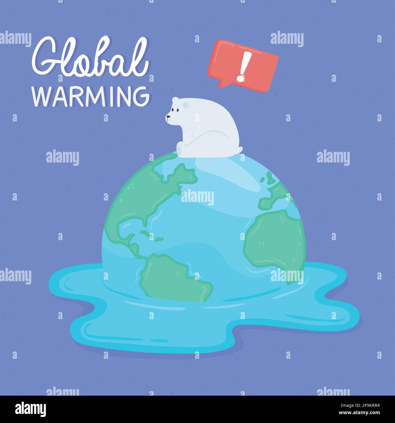 Eisbär auf geschmolzener Welt, globale Erwärmung Stock Vektor
