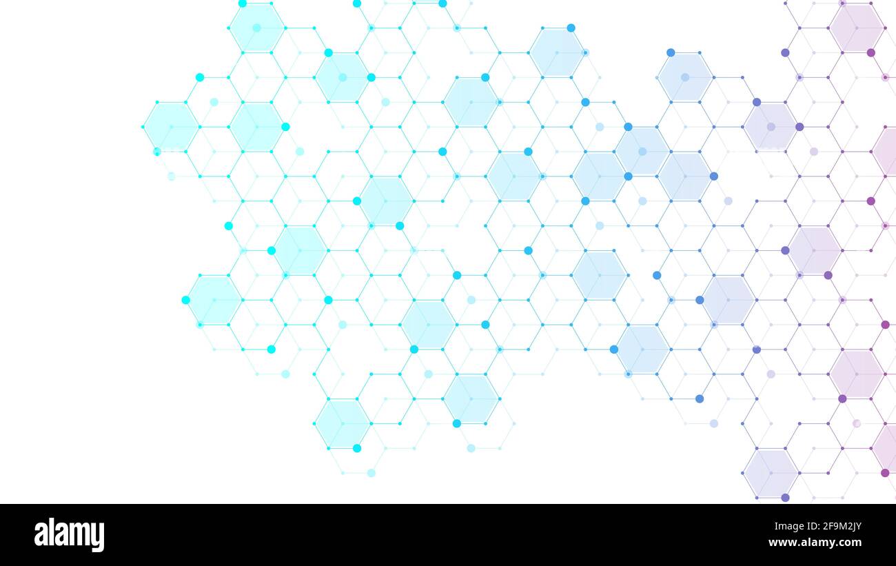 Abstrakte medizinischen Hintergrund DNA-Forschung, Molekül, Genetik, Genom, DNA-Kette. Genetische Analyse kunst Konzept mit Sechsecke, Linien, Punkte Stockfoto
