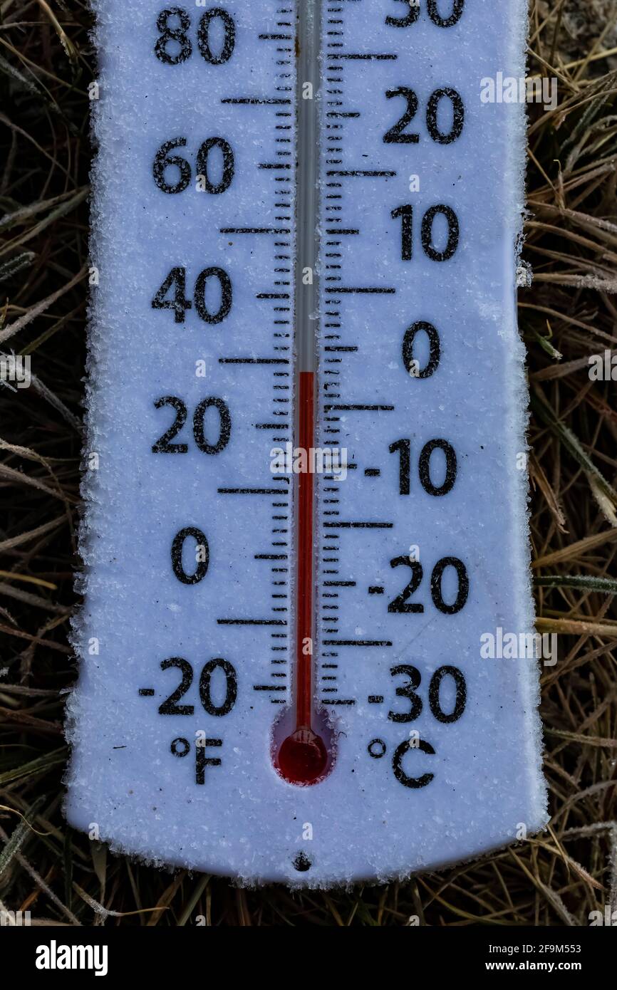 Thermometeraufnahme am Morgen im Rock Creek Valley entlang des Beartooth Highway, Montana, USA Stockfoto