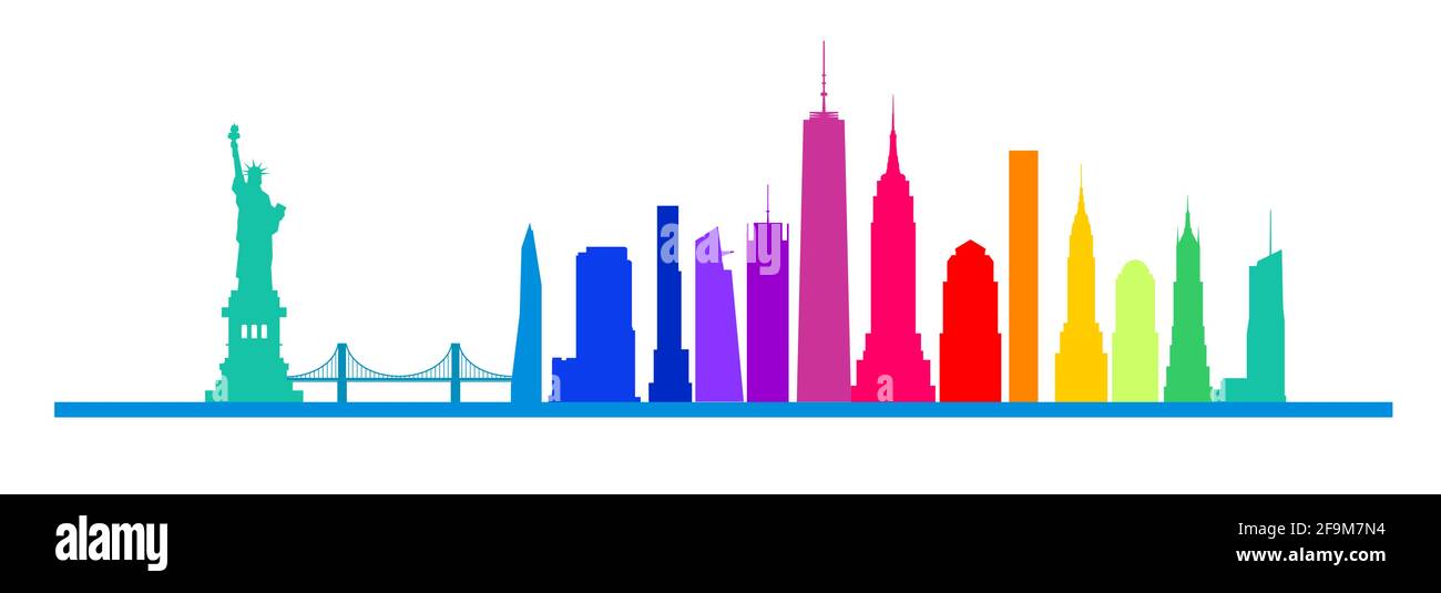 Historische und moderne Gebäude in New York. Vektorgrafik Skyline der Stadt. Stock Vektor