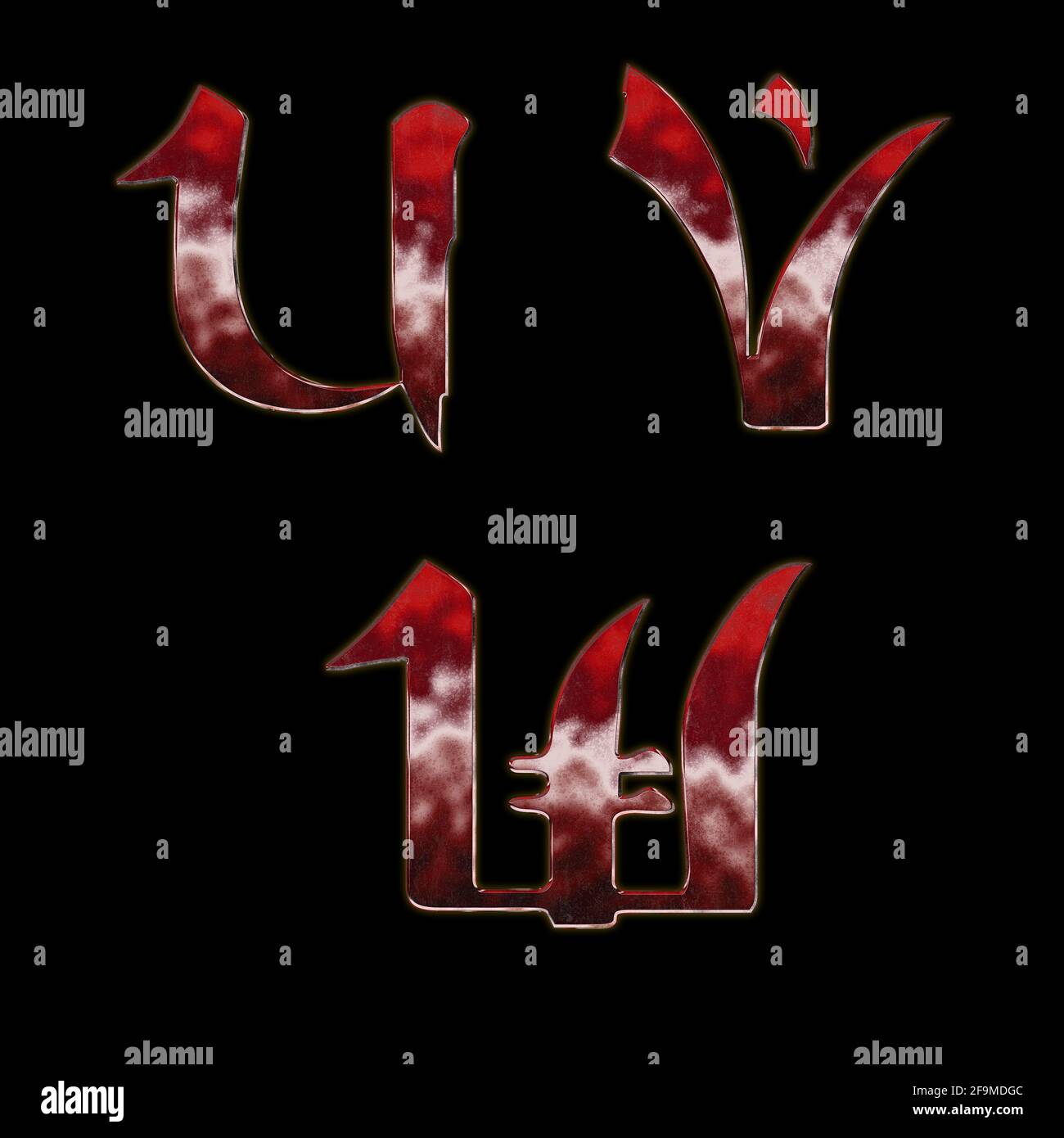 3D-Rendering von japanischen Stil rot metallischen Alphabet - Buchstaben U-W Stockfoto