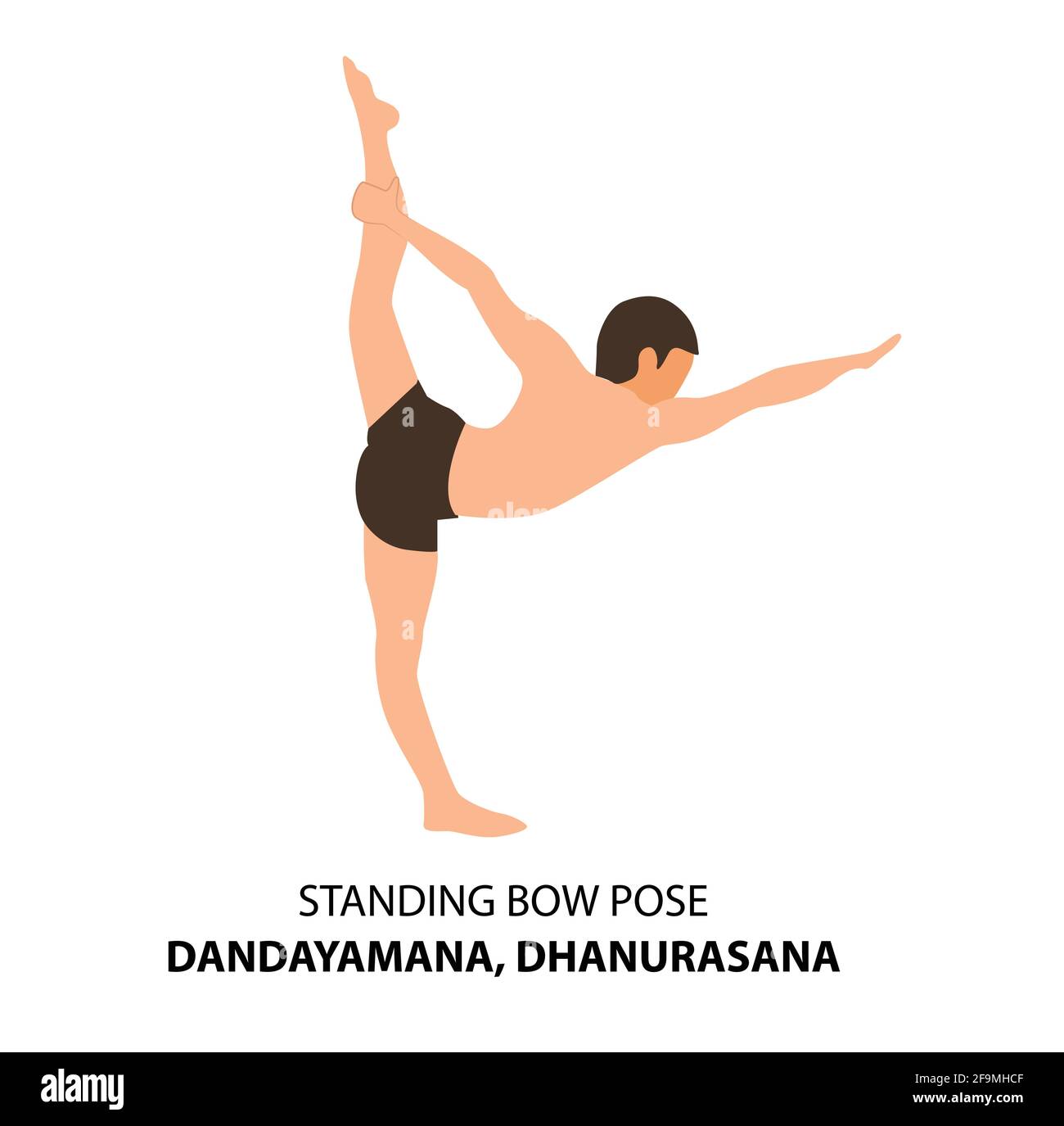 Mann praktiziert Yoga Pose isoliert Vektor Illustration. Mann in stehender Bogenstellung Dandayamana, dhanurasana-Haltung, Yoga Asana-Ikone Stock Vektor