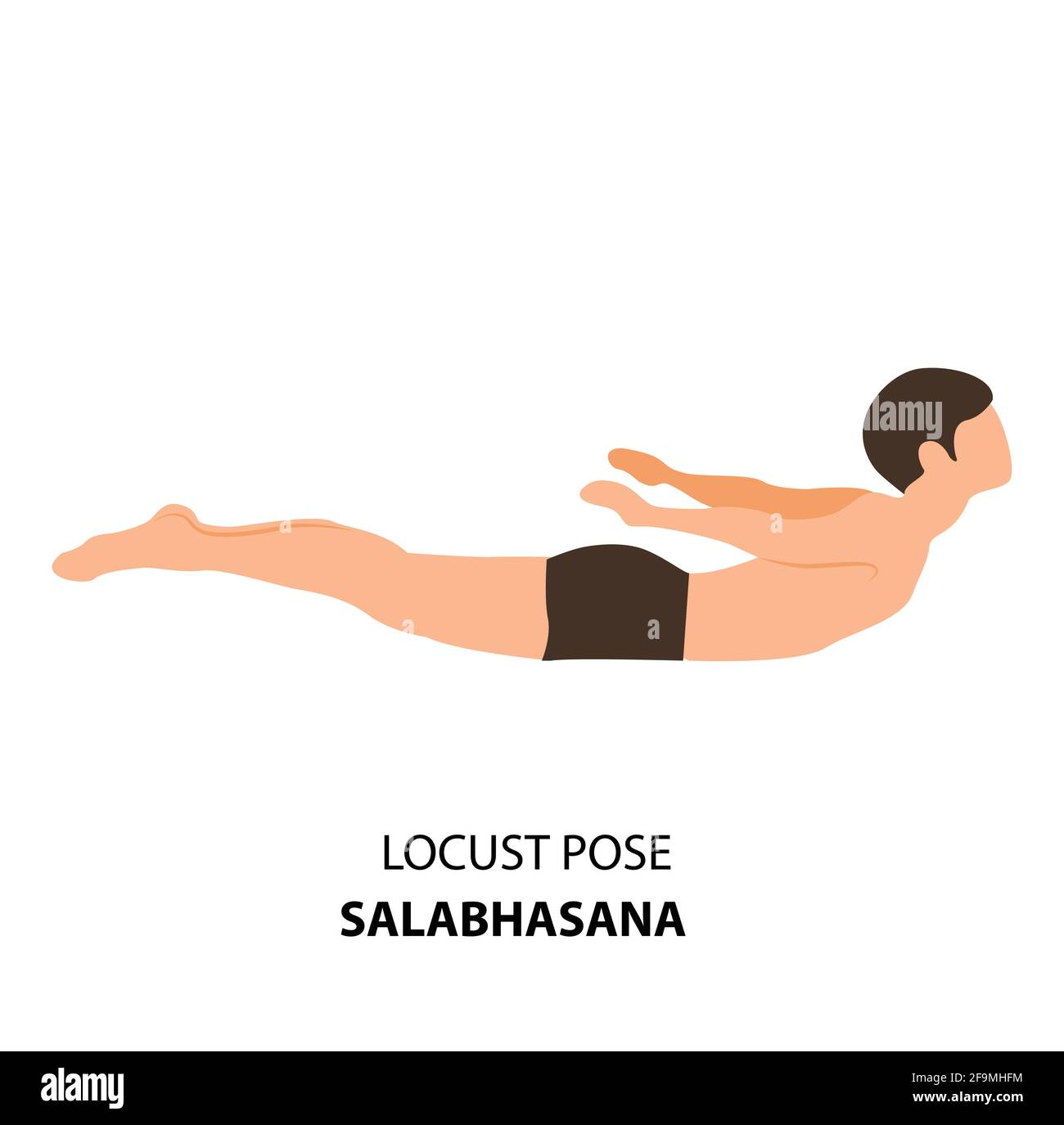 Mann praktiziert Yoga Pose isoliert Vektor Illustration. Mann, der in Heuschreckenhaltung oder Salabhasana-Haltung steht, Yoga Asana-Ikone Stock Vektor