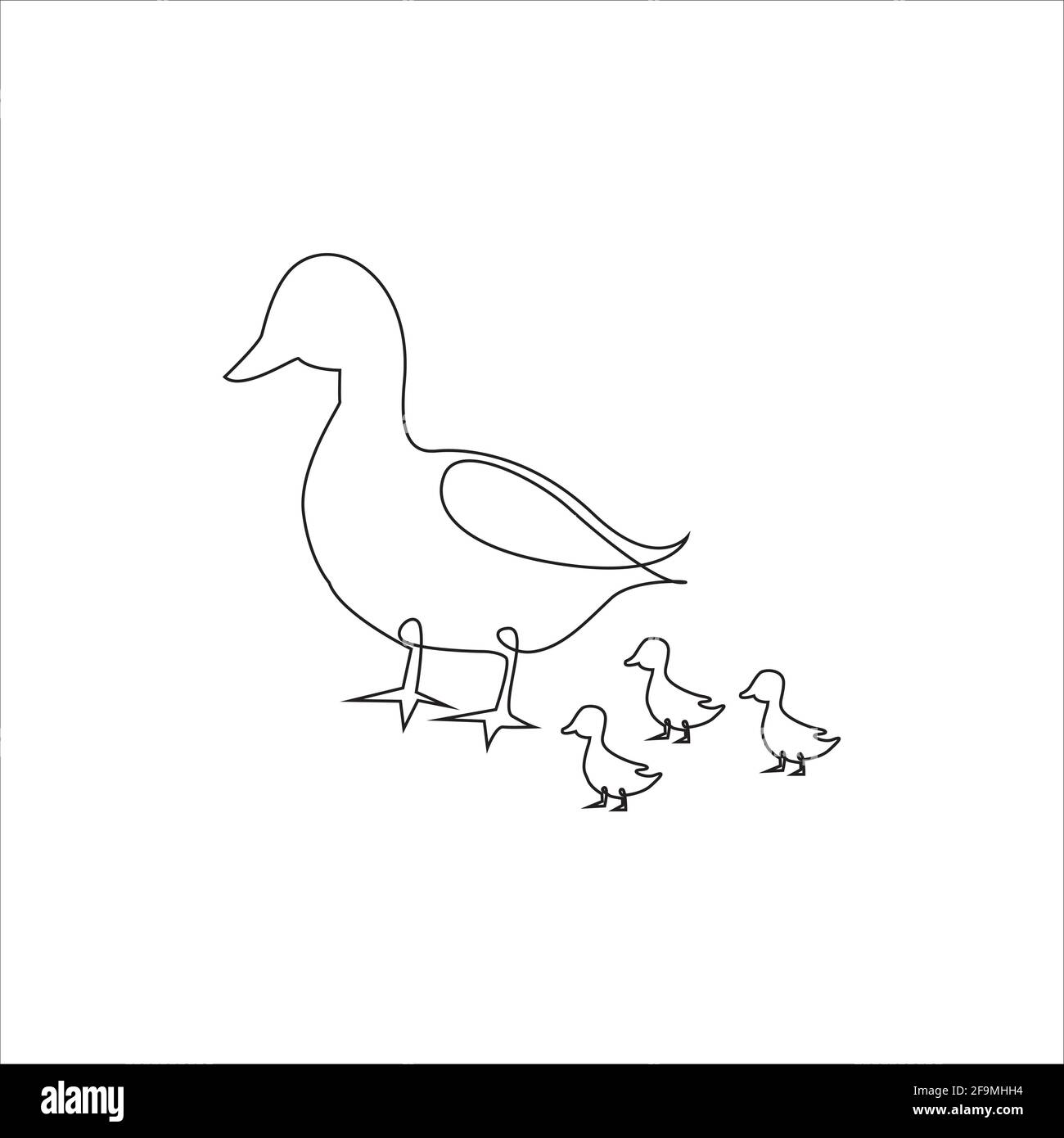 One Line Mother mit Baby Goose Icon. Strichzeichnung Tattoo. Bauernhof Vögel eine Linie Hand Zeichnung kontinuierlichen Kunstdruck, Vektor-Illustration. Frei, einfach, lin Stock Vektor