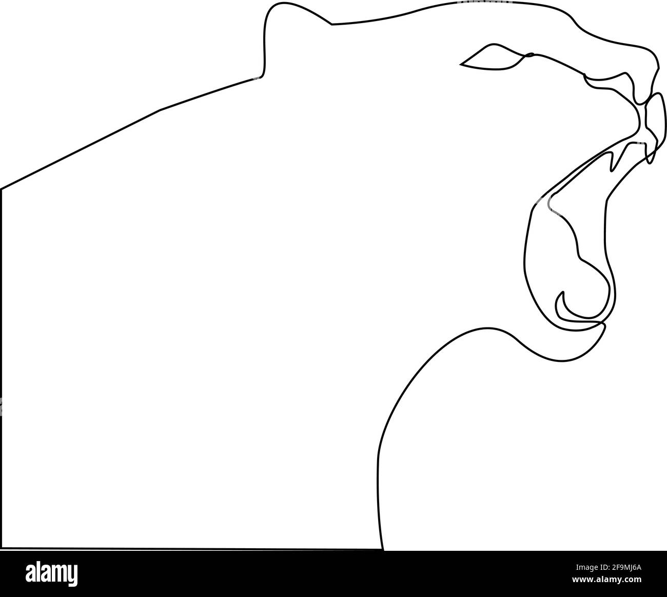 Minimalistischer One Line Head of Tiger oder Löwin mit offenem Mund. Linie Zeichnung Tiere Tattoo. Löwin eine Linie Hand Zeichnung kontinuierlich, Vektor-Illustration. Stock Vektor