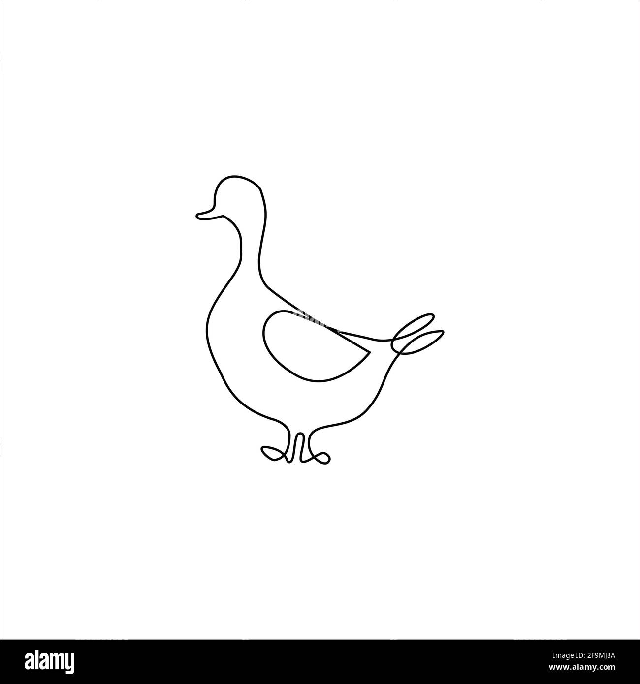 Minimalistisches One Line Goose oder Duck Icon. Bauernhof Vögel eine Linie Handzeichnung oder kontinuierliche Art Print, Vektor-Illustration. Linie Zeichnung Ente Tattoo. Fre Stock Vektor