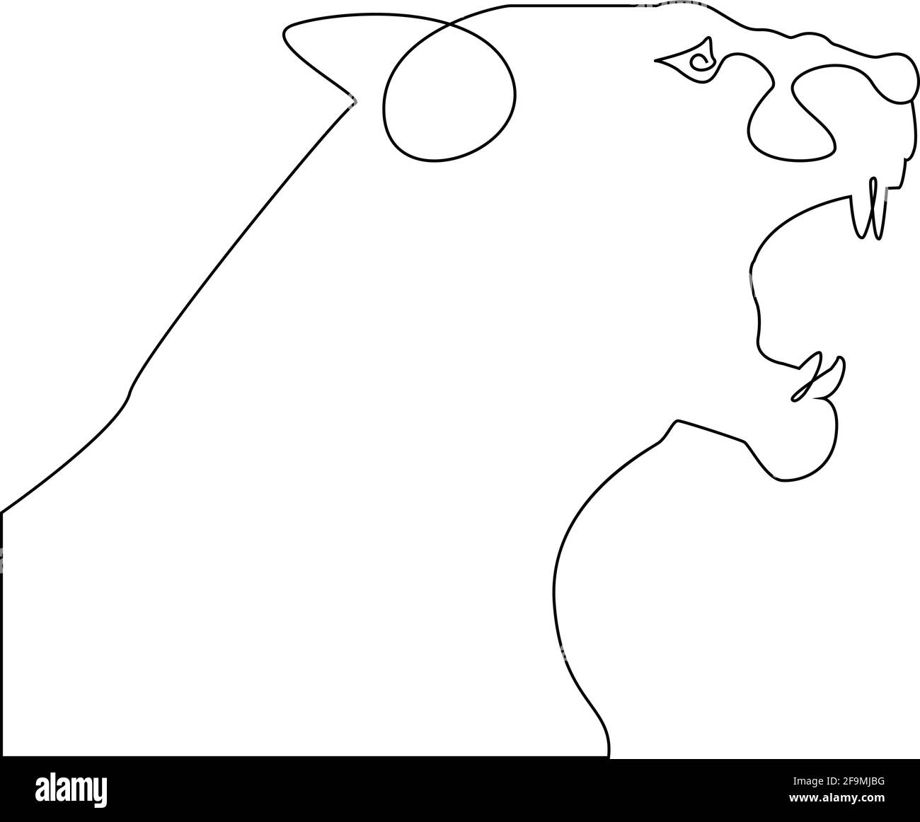 Minimalistischer One Line Head of Tiger oder Löwin mit offenem Mund. Wütend Tiger Kopf eine Linie Hand Zeichnung kontinuierliche Vektor Illustration. Freie Single-Line-Drawi Stock Vektor