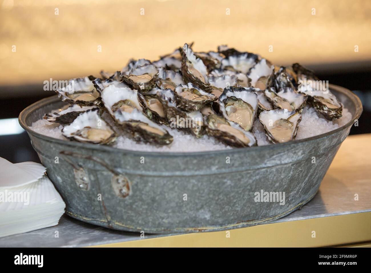 Frisch zuckerte Austern auf Eis bei einer FirmenFeier Stockfoto