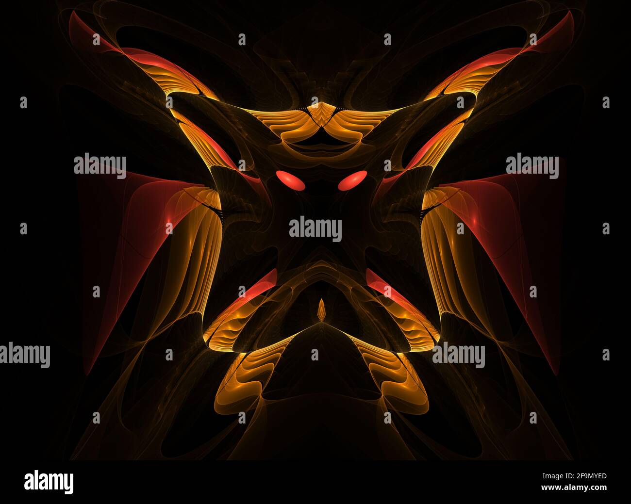 Das fraktale Bild ähnelt einem Science-Fiction-Horror mothman-Kreatur abstraktes Konzept Symmetrie digitale Kunst Stockfoto