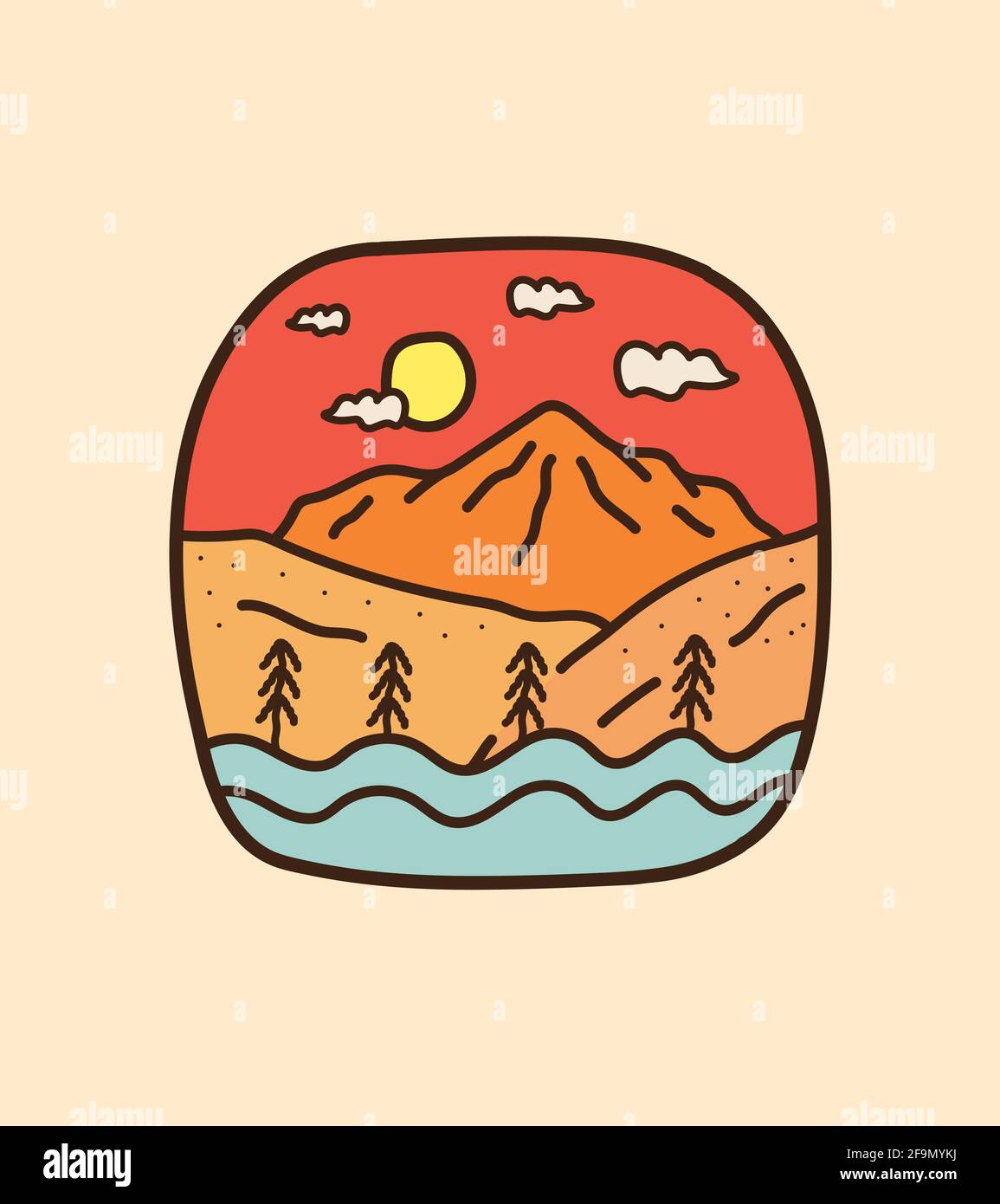 Blick Auf Die Berge Und Das Meer Am Bewolkten Tag Fur T Shirt Design Patch Emblem Badge Design Smartphone Hulle Stockfotografie Alamy