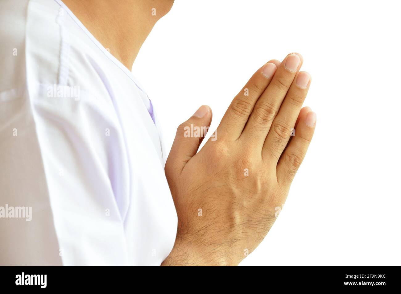Hände, die Wai oder Sawasdee gestikulieren - Respektschild wird meistens verwendet In Südostasien Stockfoto