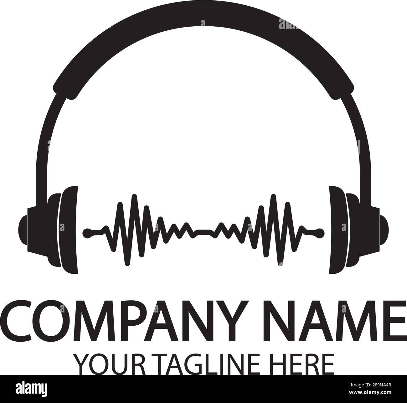 Kopfhörer mit Mikrofon und Schallwellen Beats, Konzept des Radiosenders Logo, dj-Disco-Symbol, Rundfunk-Studio-Label, Kunden-Support-Emblem f Stock Vektor