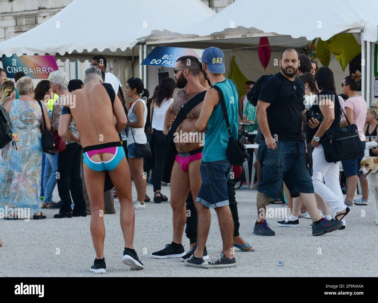 Gay Pride auf dem Comercio-Platz in Lissabon, Portugal. Stockfoto