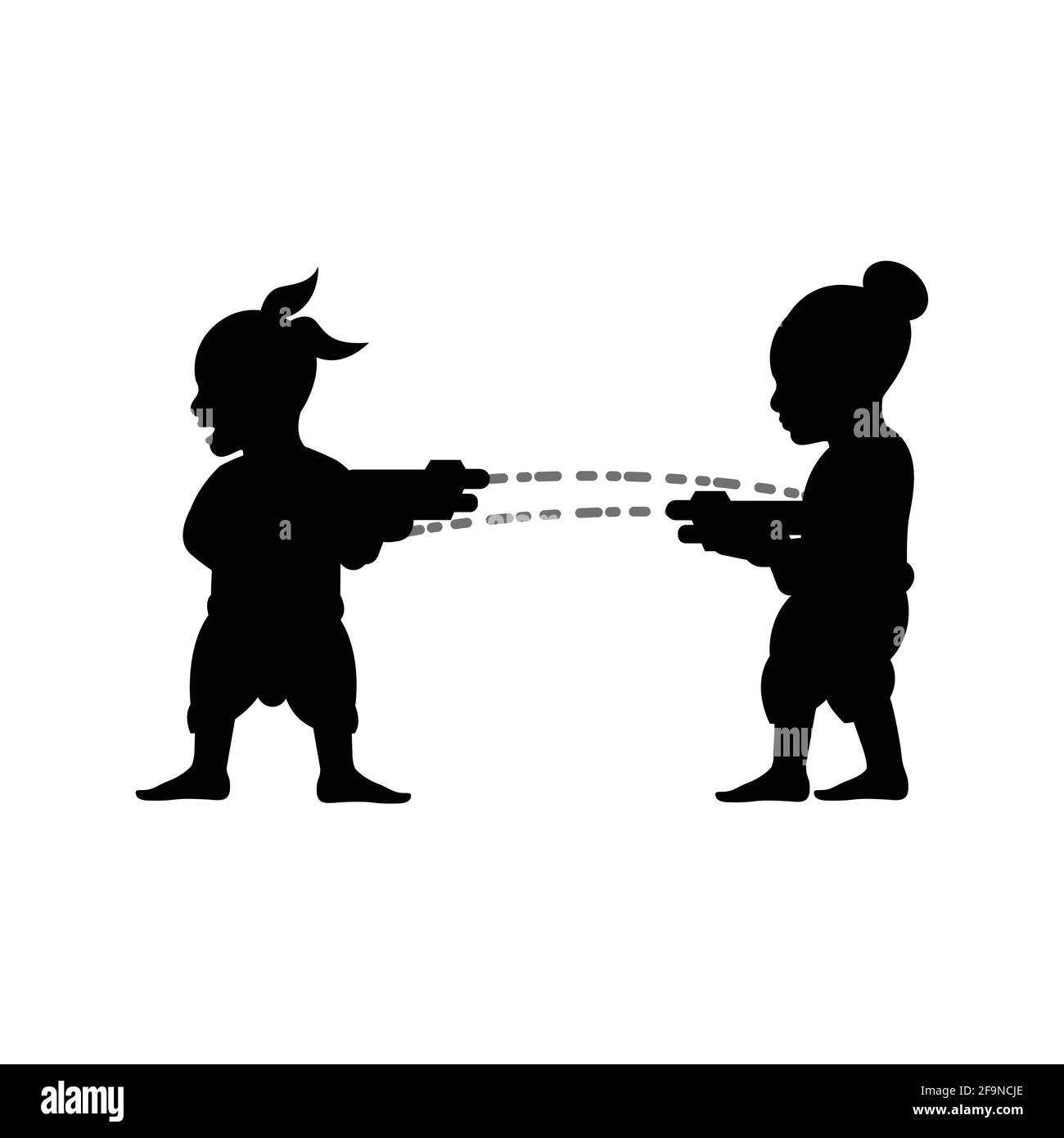 Schwarze Silhouette Design von Kindern, die Wasser spielen in songkran Festival, Vektor Abrundung Stock Vektor