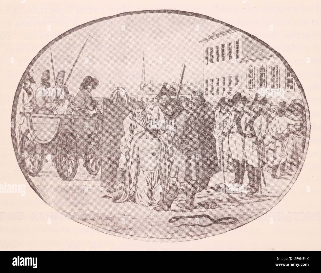 Die Nase des Strafgefangenen im Russischen Reich ausreissen. Der Stich aus dem 18. Jahrhundert. Stockfoto