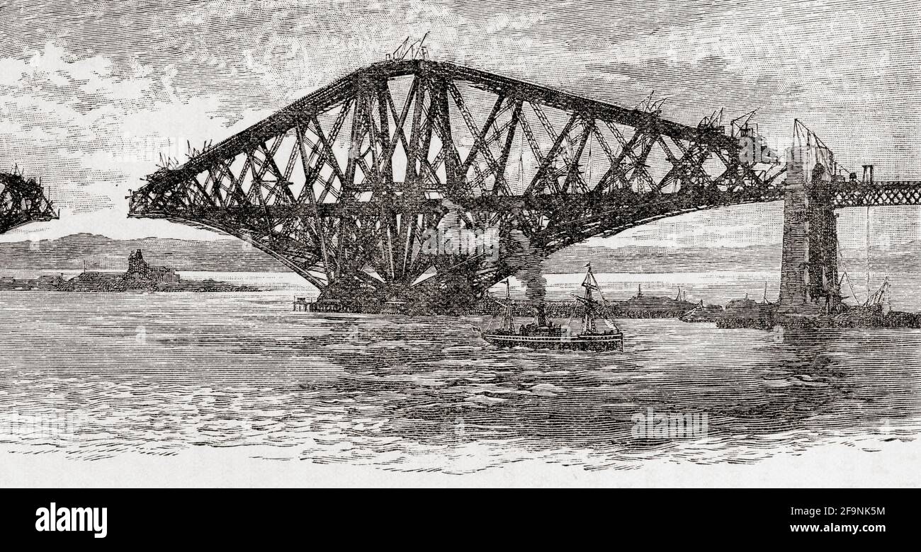 Die Forth Bridge, vor der Fertigstellung, Schottland. Ende des 19. Jahrhunderts. Von Great Engineers, veröffentlicht um 1890 Stockfoto